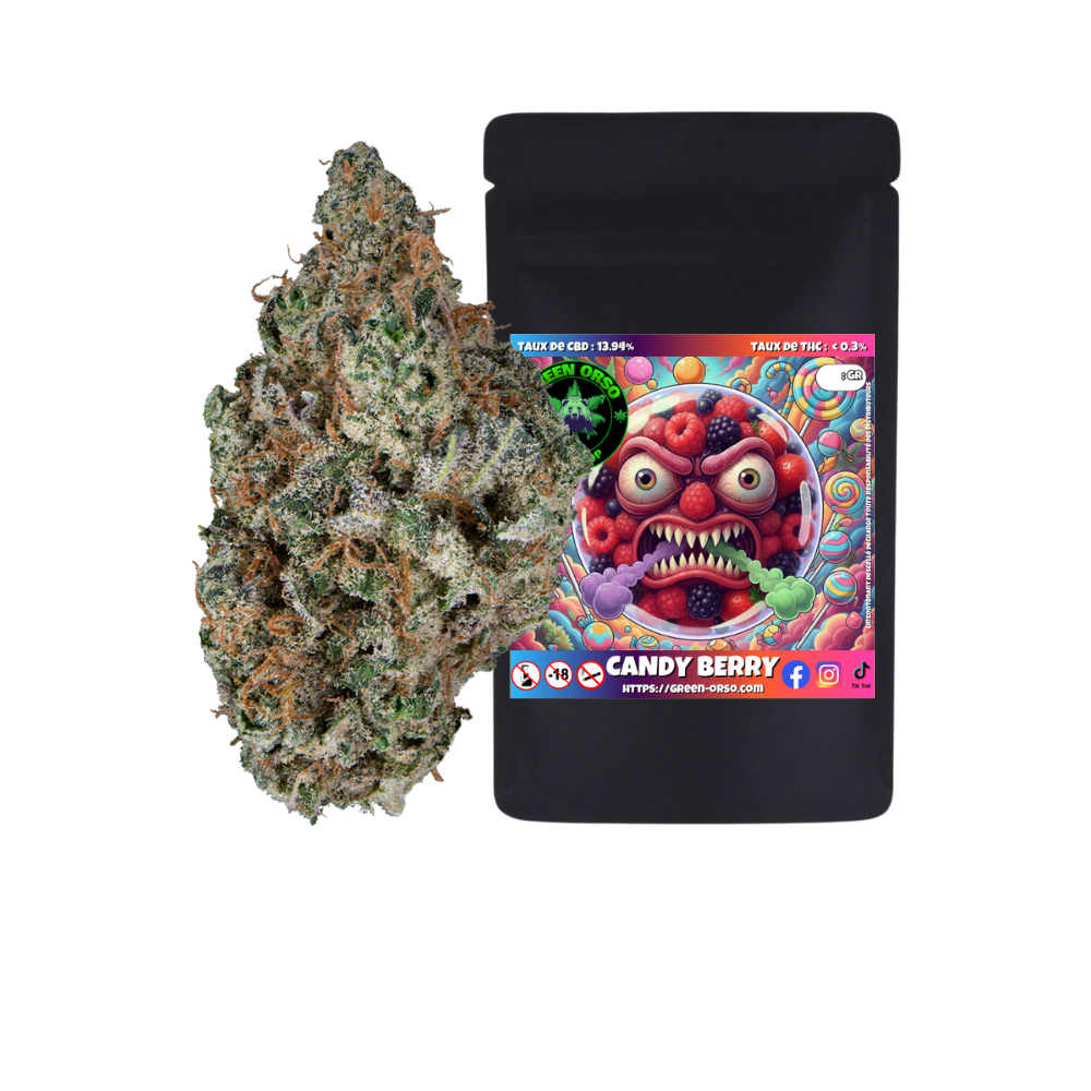 Candy Berry CBD indoor — trichomes fruits rouges Green Orso Green Orso Montpellier