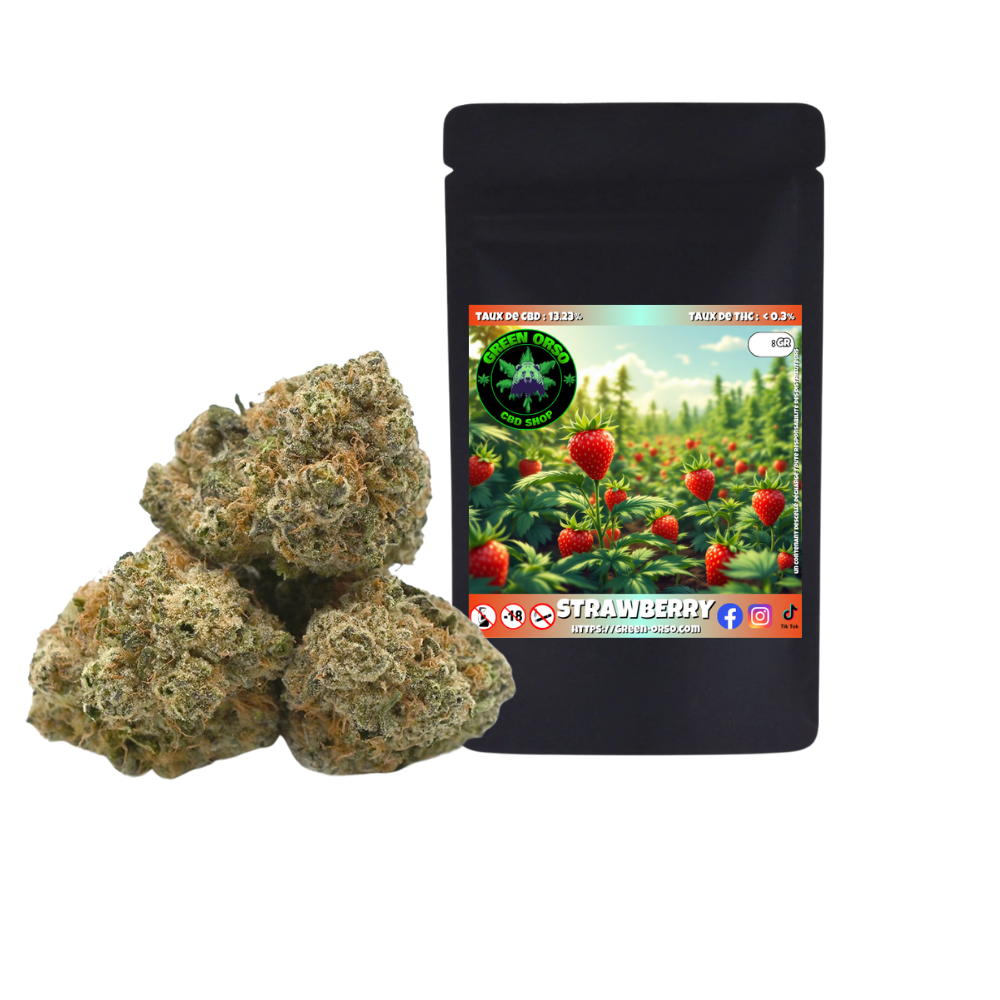 Small Bud Strawberry CBD indoor — trichomes fraise Green Orso