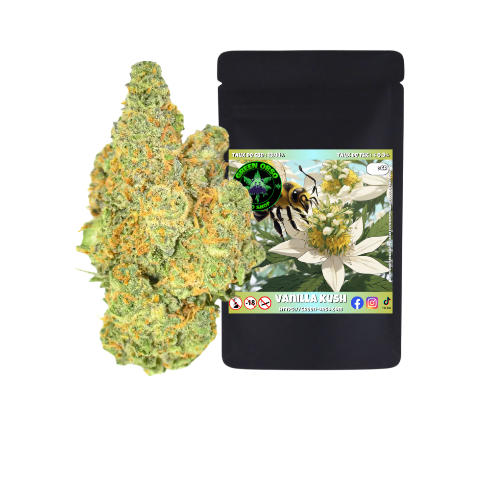 Vanilla Kush CBD indoor — trichomes crème vanille Green Orso